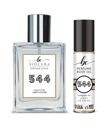 BC Perfume 544 Spray + Body Oil Set Impression of Grey Vetiver Travel Size Refillable Bottle Long Lasting Blend Sample For Men / 10ml+50ml