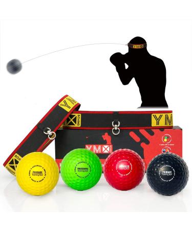 YMX BOXING Ultimate Reflex Ball Set - 4 React Reflex Ball Plus 2 Adjustable Headband, Great for Reflex, Timing, Accuracy, Focus and Hand Eye Coordination Training for Boxing, MMA and Krav Mega Black/Yellow/Red/Green