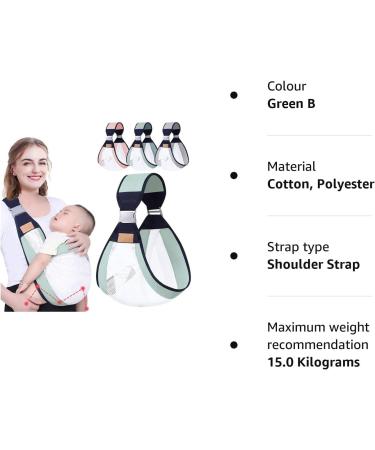 HINATAA Breathable Adjustable Baby Sling Carrier Wrap | Quick Dry | Thick Shoulder Straps | 0-36 Months (Green B) - Buy Online on GoSupps.com