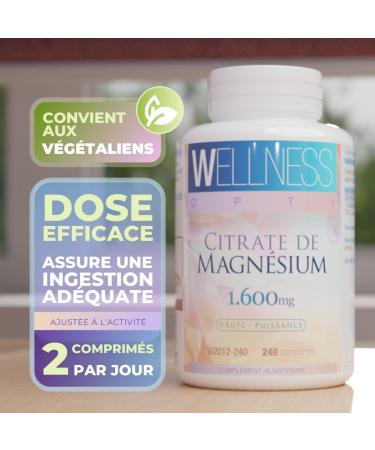 WELLNESS OPTI Magnesium Citrate 1600 mg High Absorption Supplement of 240 tablets for complete well-being daily energy intake and nutritional balance. - Buy Online on GoSupps.com