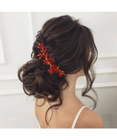 BERYUAN Women Girls Red Rhinestone Hair Comb Teardrop Rhinestone Wedding Hair Comb Gold Wedding Headband Princess Bride Headpiece for Women Girls (RED)