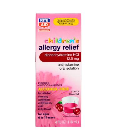 Rite Aid Children's Allergy Relief with Diphenhydramine HCI Cherry Flavored 12.5 mg - 4 fl oz