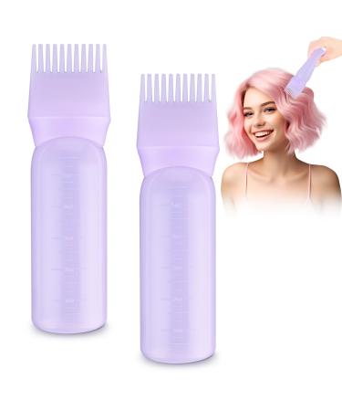 2 pieces of hair oil applianter root comb Applicator bottle 170 ml plastic hair oil applicator Bottle with a gradual scale hair care for hair care (purple) violet