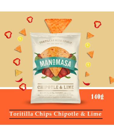 Manomasa Tortilla Chip Pick N Mix - Choose From 5 Flavours | Manchego & Green Olive & Lemon Serrano Chilli & Yucatan Honey Tomatillo Salsa Chipotle Lime Tortillas with Spirit - Pack of 5 x 140g 140 g (Pack of 5) - Buy Online on GoSupps.com