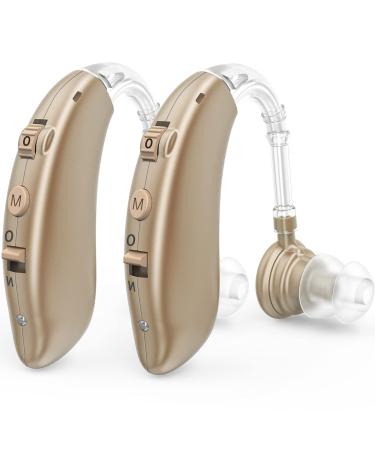 Hearing Aids, Hearing Aid for Seniors Rechargeable with Noise Cancelling Hearing Amplifier for Adults Hearing Loss Digital Ear Hearing Assist Devices with Volume Control (Brown)