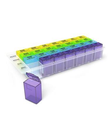 EZY DOSE Weekly (7-Day)Pill Case Medicine Planner Vitamin Organizer Box Detachable Compartments Easy to Use Rainbow Colors 4 Times a Day BPA Free