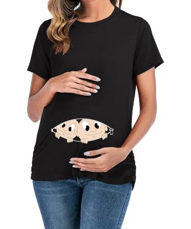 Maternity Short Sleeve Funny Pregnancy Tee - Cute Baby Pregnant Women T-Shirt - Twin Black S - Buy Online on GoSupps.com