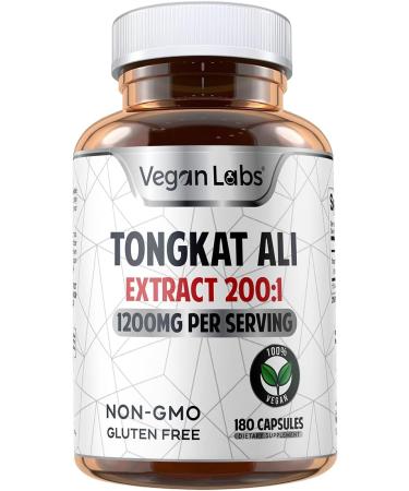 Vegan Labs Tongkat Ali 200:1 Extract - 1200MG Energy & Stamina Support - 180 Vegan Capsules - Gluten Free & Non-GMO Supplement - Buy Online on GoSupps.com