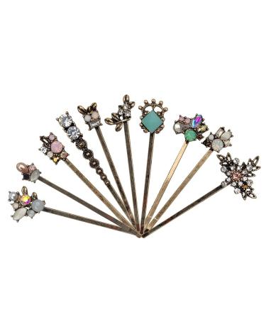 10PCS Retro Hair Pins Vintage Hair Clips Shiny Rhinestones Bobby Pins for Women Hairpins for Ladies and Girls Headwear Styling Tools Hair Accessories