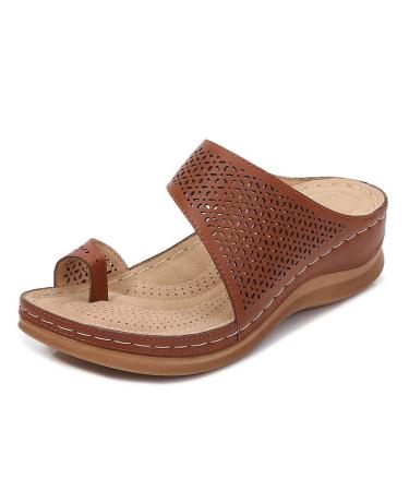 AOCASE Women Bunion Corrector Shoes Summer Comfortable Plateau PU leather slipproof sandals summer beach travel shoes for orthopedic hallux valgus foot reductions and swelling brown 40 40 brown brown