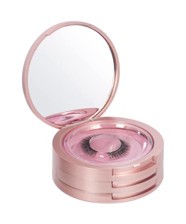 Buqikma 3 Layers Circle Eyelash Box with Mirror, Empty Eyelash Storage Case Organizers Travel Lash Case with Lash Holder for Cosmetic (Rose Gold) Rose Gold- Circle-3Layers