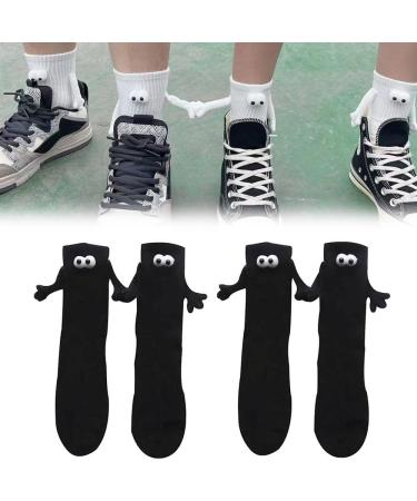 Funny Magnetic Suction Couple Socks Unisex Funny Magnetic Hand Holding Socks for Couple 3D Doll Hand in Hand Magnetic Socks (A2pair Black)