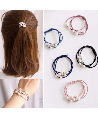 20 Pcs Korean Hair Accessories Girls Hair Elastic Ties  Multi Layer Hair Ring with Pearls Hair Rope Hairband