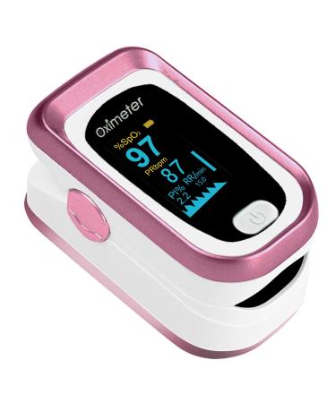 Pulse Oximeter Fingertip Blood Oxygen Saturation Monitor with Heart Rate and Fast SpO2 Reading Respiration Rate & Perfusion Index OLED Screen with Portable Lanyard(Rose Gold)