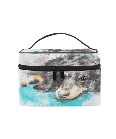 Travel make-up bag portable watercolor style black long-haired dachshund dog cosmetics pocket practical cultural bag organizer for women and girls multi-colored 1