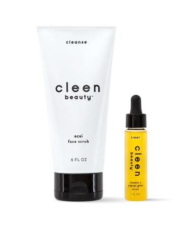 Cleen Beauty Glow Essentials Skincare Set | Acai Face Scrub + Vitamin C Papaya Glow Serum | Exfoliating Face Wash with Brazil Nut Oil & Avocado Oil | Brighten and Moisturize | Vegan Skin Care