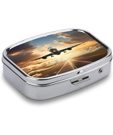 Decorative Airplane Print Pill Box - 2 Compartment Portable Medicine Organizer for Pocket or Purse - Buy Online on GoSupps.com