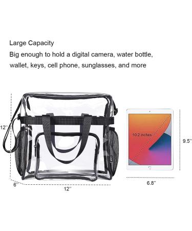 Stadium Approved Clear Tote Bag | Adjustable Shoulder Strap | Zippered Top | Black | 12x12x6 - Buy Online on GoSupps.com