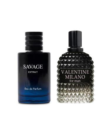 2PCS Valentine Milano/Savage Extrait Eau De Toilette for Men-Fresh Romantic Scent Perfume for Men 3.4 Fl Oz Each Mens Cologne For All Skin Daily Used MilanoMen/SavageE-NW