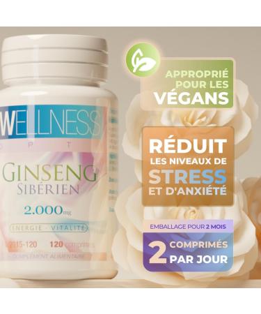 WELLNESS OPTI Siberian Ginseng - 120 Tablets - Natural Energizer for Two Months Use - Daily Dose 2000 mg - Support Your Daily Activity and Mental Performance - Buy Online on GoSupps.com