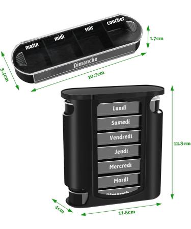 Collazoey 7-Day Pill Box Organizer | Travel-Friendly Medication & Vitamin Holder | Black French Model - Buy Online on GoSupps.com