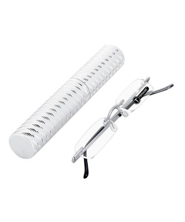 TERAISE Upgrade Lightweight Reading Glasses Frameless Readers clear lens for Men and Women w/Pen Clip Tube Case (2.0X)