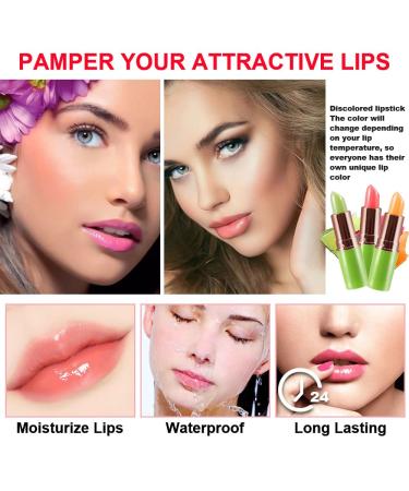 3Pcs Aloe Vera Strawberry Carrot Lipstick Set - Color Changing Lip Balm Stain with Green Magic PH Formula - Crystal Flower Jelly Lipstick Makeup for Women - Buy Online on GoSupps.com