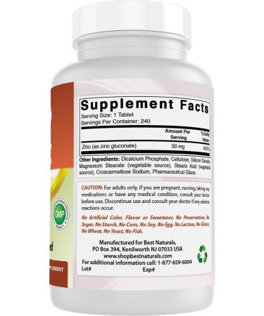 Best Naturals Zinc Supplement as Zinc Gluconate 50mg 240 Tablets - Immune Support 1 - Buy Online on GoSupps.com