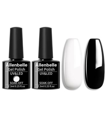 Allenbelle Gel Nail Polish Set-2PCS Black And White Gel Nail Polish Set -Soak Off Black Gel Nail Polish And White Gel Nail Polish Nail Art Manicure Salon DIY at Home(Lot de 2PCS  7.3M)