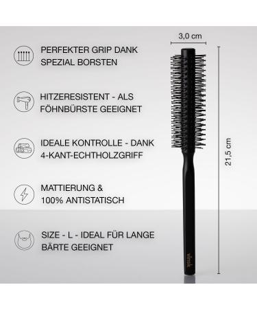 Vinsk Bartbrush L - Premium Beard & Hair Brush for Men | 190 Bristles | Ideal Beard Styling Tool with Elegant Wood Handle - Buy Online on GoSupps.com