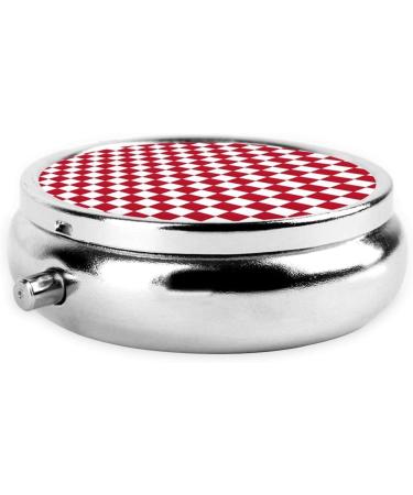 Red Checkered Mini Round Pill Box | 3 Compartment Portable Pill Organizer for Travel Home & Office Use - Buy Online on GoSupps.com