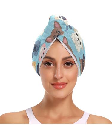 Kinds of Dogs Hair Towel 2 Pack Super Absorbent Hair Drying Towel Quick Dry Hair Turbans Head Towel with Button Twisty Wrap for Women Girls