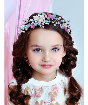 IYOU Mermaid Wedding Hair Vines Silver Pearl Headband Beads Princess Bridal Headpiece Hair Accessories for Flower Girls - Buy Online on GoSupps.com