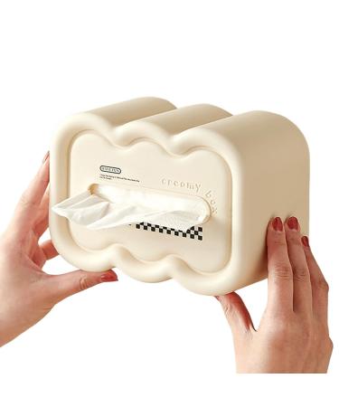 Wet Wipes Dispenser Box - Tissue Box Wet Wipes Holder - No Punching -Adhesive Wipes Holder with Lid for Car Bathroom Countertop Bedroom Night Stand Welts Cream Color