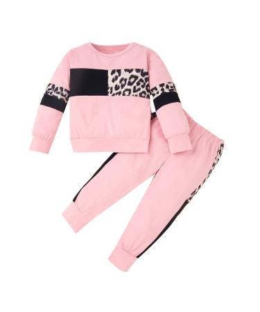 ZOEREA Baby Girl Clothes Set Long Sleeve Fashion Leopard Sweatshirt Tops + Harem Pants Infant Newborn Girls Spring Fall Outfits Sets 12-18 Months Pink