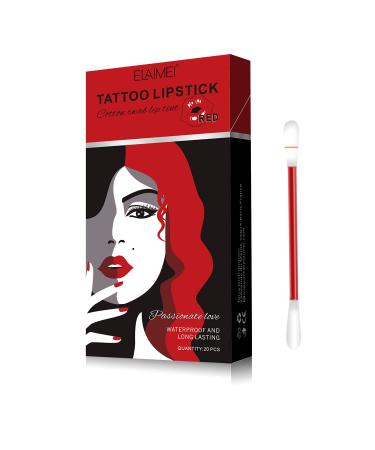 MOMEI Tattoo Lipstick Cotton Swab 20pcs  Durable Waterproof Non-Stick Lipstick Women Long Lasting Lip Gloss Disposable Portable Lip Stain Tint (Red)