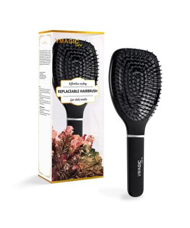 Paddle Hair Brush Glide Thru Detangling Detangler Brush for Natural Curly Straight Wet or Dry Hair HairBrush for Adults & Kids Hair (BLACK) P-Black