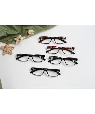 Eyekepper 5-Pack Classic Spring Hinge Reading Glasses - 3 Black & 2 Tortoiseshell Sun Readers - 0.0 Diopter - Stylish & Comfortable International Shipping Available - Buy Online on GoSupps.com
