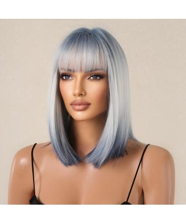 Shop Ombre Blonde Blue Bob Wig for Women - Shoulder Length Straight Art Hair Replacement - Daily Cosplay & Fashion - Buy Online on GoSupps.com