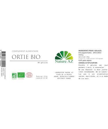 Organic Nettle | 90 Capsules | Seals | Bone | Energy | Remineralizing | Made in Occitania | Nature AZ - Buy Online on GoSupps.com