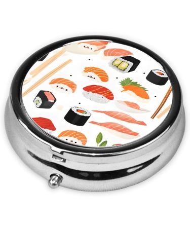 Sushi Pattern Pill Box - 3 Compartment Travel Organizer | Mini Round Medicine Case for Home & Office - Buy Online on GoSupps.com