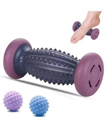 Zsmjaer foot massage set with 3 parts massage for feet hedgehog ball foot massage 1 ovale roll+2 massage balls for fascia massage and foot training relaxed tense arms hands shoulder neck (purple)