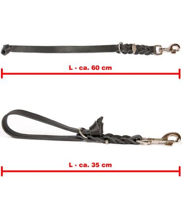 Fat Leather Short Lead & Leash - 35 cm x 15 mm Brass Black | Durable Short Leash for Dogs - Buy Online on GoSupps.com