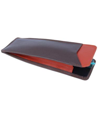 Elegant genuine leather slip case with two compartments - LORENZ Brown / Orange