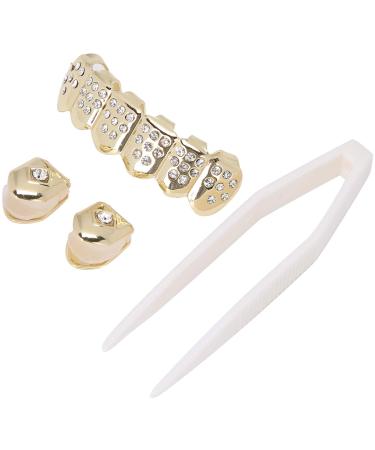 Iced Out Diamond Teeth Grillz for Men Women Plating Hip Hop Gold Grills for Your Teeth Teeth Jewelry and Accessories Poker Diamond Top & Bottom Face Grills