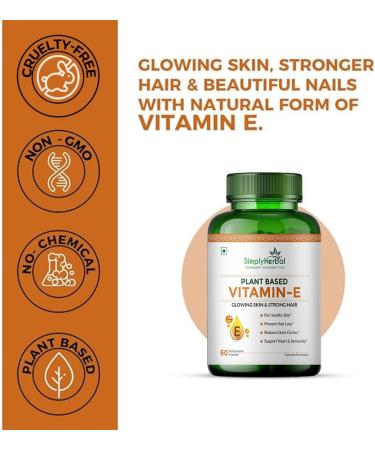 Simply Herbal Plant Based Vitamin E 10mg Capsules for Glowing Skin and Strong Hair | Vitamin E - 60 Capsules - Buy Online on GoSupps.com