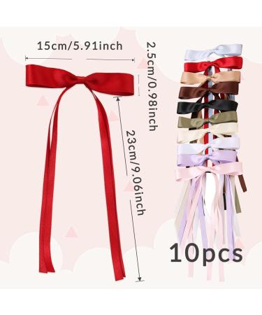 10PCS Hair Bows for Women Tassel Ribbon Hair Clip with Long Tail French Bow Hair Clips Solid Hair Ribbons for Women Girls - Buy Online on GoSupps.com