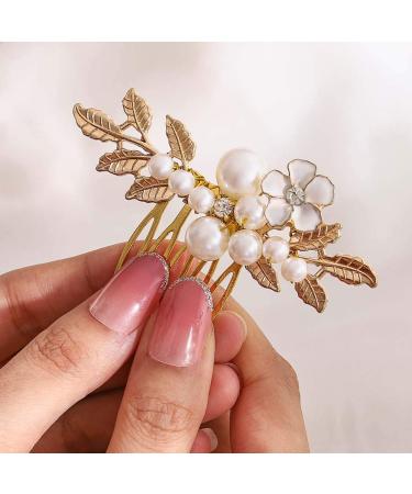 Yokawe Gold Pearl Flower Bridal Wedding Hair Comb - Vintage Leaf Rhinestone Hair Clip for Women and Girls - Buy Online on GoSupps.com