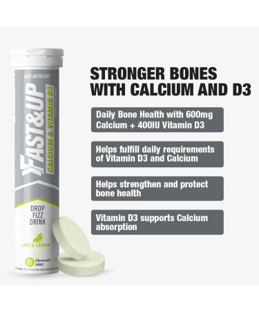 Fast&Up Calcium + Vitamin D3 Effervescent Tablets - Lime-Lemon Flavour - 600mg Calcium, 400IU Vitamin D3 - 20 Tablets - Buy Online on GoSupps.com