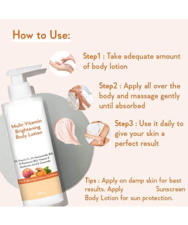 SOFTIZ Multi-Vitamin Brightening Body Lotion 5% Vitamin C 5% Niacinamide(B3) Panthenol (B5) Vitamin E Turmeric & Kakadu plum Non Stickey 200Ml 3.53 Floz - Buy Online on GoSupps.com